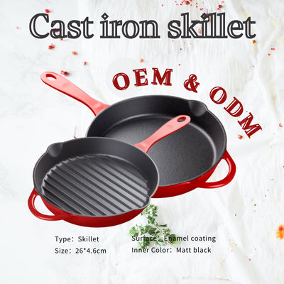 OEM вокруг покрытого эмалью покрытого Skillet литого железа выдерживает высокие температуры