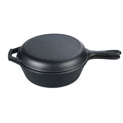 сотейник 2 лотка Skillet литого железа 3.2Quart в 1 для располагаться лагерем и на открытом воздухе варить