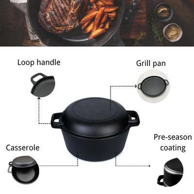 Pre Seasoned 2 в 1 кварте голландской печи литого железа 5 для располагаться лагерем