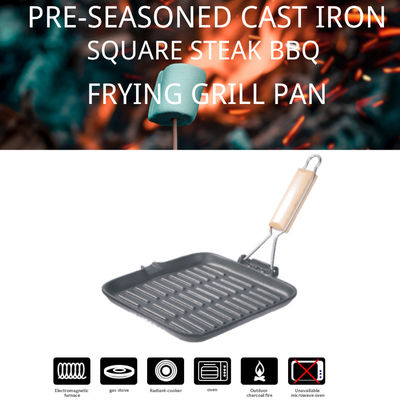 Квадратный гриль литого железа Griddle Pre закаленный плоский гриль Skillet утюга со складывая ручкой