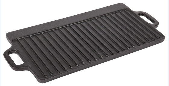 Griddle литого железа 2 ручек прямоугольный с гребнями 18x9.4x0.6inch
