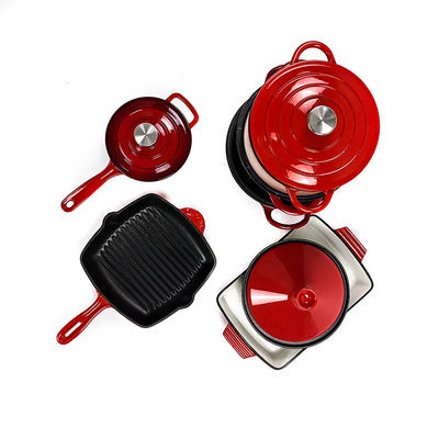 Наборы Cookware литого железа 7 частей покрытые эмалью для крытого и на открытом воздухе