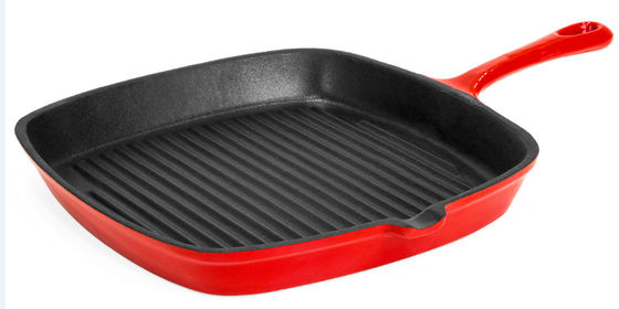 Зеленый покрытый эмалью Fryer литого железа ручки лотка Skillet литого железа не глубокий