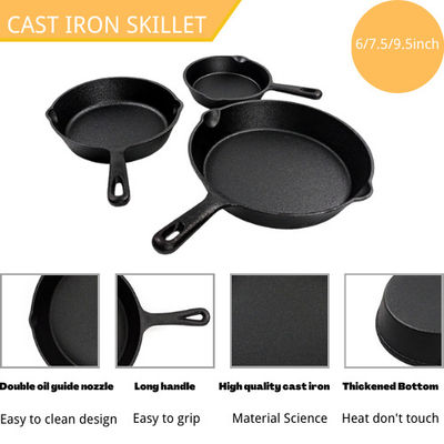Skillet литого железа 6/8/10 дюймов Pre приправленный для опаляет, Sauté, печет всю плиту