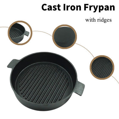 OEM ODM Cast Iron Frying Pan 24.5/26.5cm BSCI For Induction Stove Tops